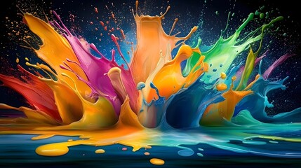 Fototapete - Vibrant Abstract Dynamic Colorful Paint Splash Composition for Modern HD Wallpaper with Seamless Blending and Lively Energy for Creative Digital Design and