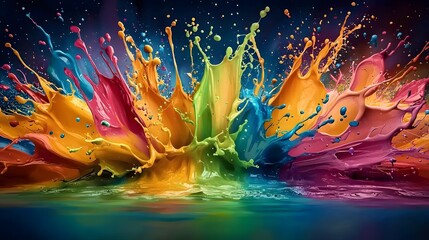 Fototapete - Energetic abstract background with bold and soft splashes of multicolored paint blending together to form a unique and eye catching HD wallpaper design
