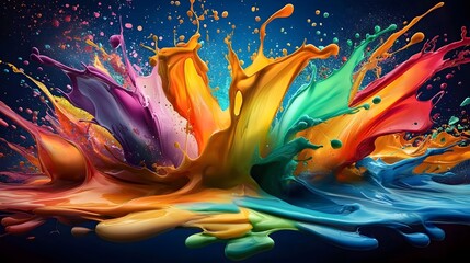 Aufkleber - Expressive Abstract Fluid Colorful Paint Splashes Forming a Visually Rich Background Ideal for Modern and Creative Applications Such as Digital Wallpapers Artwork or Multimedia Design