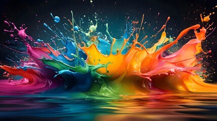Leinwandbilder - Expressive and Visually Striking Abstract Wallpaper with Fluid Colorful Paint Splashes and Splatters Forming a Captivating and Background Ideal for Modern Creative Designs and Multimedia Projects