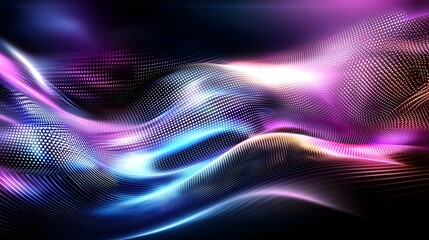 Fototapete - Radiant waves of vibrant purple blue and pink light flow and swirl across a futuristic digital landscape creating a mesmerizing and immersive visual experience