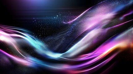 Fototapete - Mesmerizing abstract design with vibrant undulating waves of neon light in shades of purple blue
