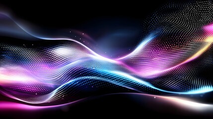 Wall Mural - Mesmerizing neon light waves in vibrant purple blue and pink swirling and curving to create a futuristic and visually striking abstract composition