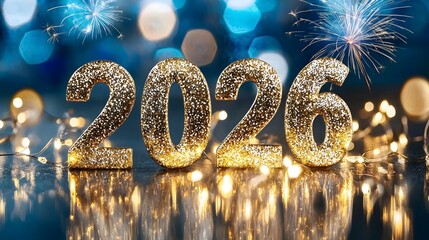 Poster - Dazzling New Year 2026 with Vibrant Fireworks Sparkling Lights and Festive Symbolizing Hope and Happiness for the Upcoming Year