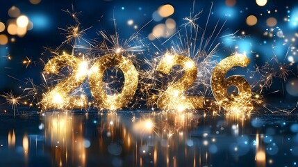 Poster - Vibrant 2026 New Year with Dazzling Fireworks and Sparkling Sparklers Lighting Up the Festive Night Sky Creating an Atmosphere of Joy Excitement and Brilliance