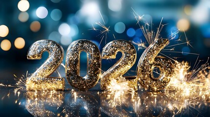 Poster - Vibrant of 2026 New Year with Glowing Sparklers and Spectacular Fireworks Set Against a Cheerful and Lively Background with Festive Party Elements