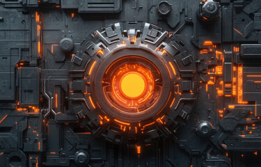 Aufkleber - Highly detailed futuristic gear with glowing elements in a dark, high-tech environment
