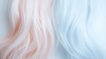 Wall Mural - two long, wavy hair strands, one pink and one blue, are shown side by side