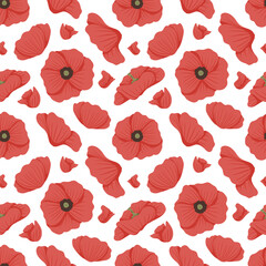 Naklejka na meble Seamless poppy pattern with big red flowers. Hand drawn botanical illustration for print, fabric, textile, wallpaper, home decor, packaging design