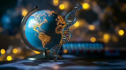 Poster - Unique combination of a globe and DNA strand symbolizes global scientific discovery and research