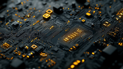 Poster - Close-up view of a modern circuit board showcasing intricate connections and glowing components