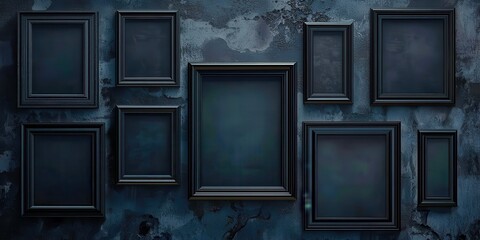 Poster - Wall with a row of black frames