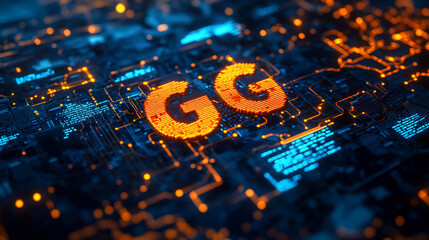 Poster - Digital circuit design displaying glowing GG letters with detailed electronic components