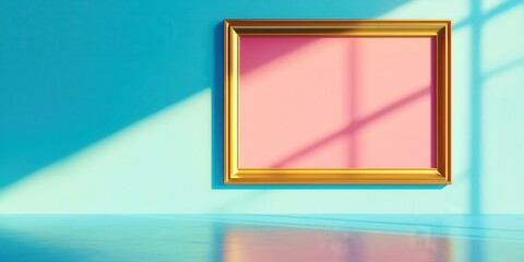 Poster - Gold framed picture with a pink background