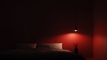 Poster - A bed with a lamp hanging above it