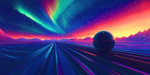 Wall Mural - Colorful space scene with a large ball in the foreground