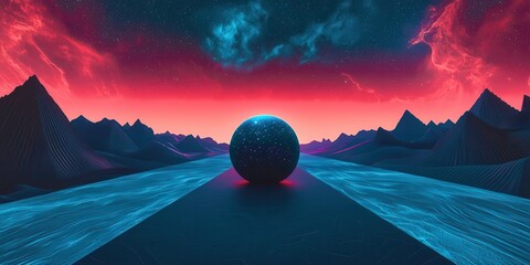 Wall Mural - Large sphere is in the middle of a blue river
