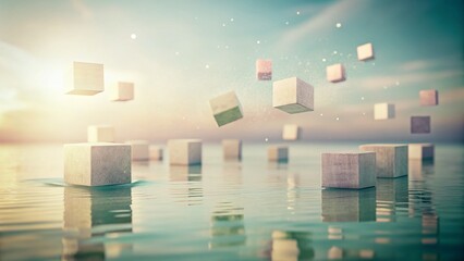 Poster - Serene Floating Blocks: Abstract Vintage Gradient Mockup for Design