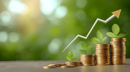 Leinwandbilder - Visualization of Business Success with Neatly Stacked Coins and an Upward Arrow Showcasing Positive Financial Growth and Strategic Investment Planning for Wealth Prosperity and Future Profits