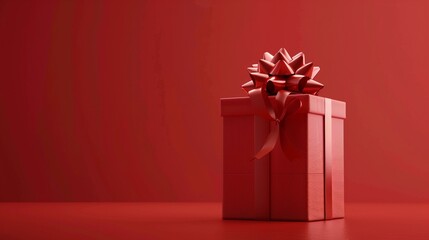Poster - Red gift box with a bow on a matching red background.