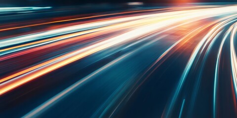 Poster - Colorful light trails blending across dark backdrop, generating vibrant streaks depicting high speed motion and kinetic energy