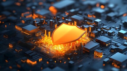 Fototapete - Futuristic depicting cybersecurity strategies designed to protect national digital infrastructure  The image features glowing security shields complex data streams and firewall barriers
