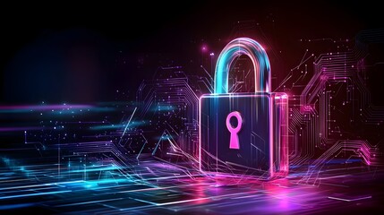 Aufkleber - Stylized digital security concept featuring a glowing lock icon encrypted network connections and multiple layers of cybersecurity measures to ensure data privacy and protection  Futuristic