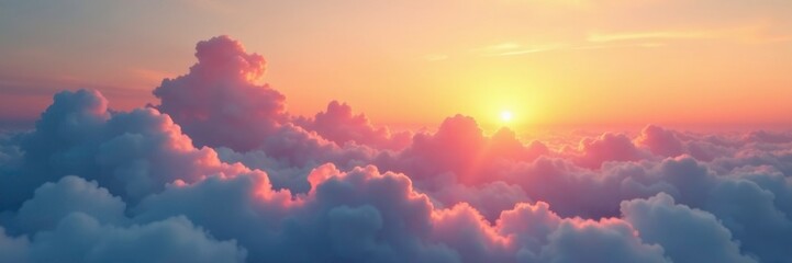 Wall Mural - Gentle clouds drift lazily across a serene sunset sky, soft clouds, gentle breeze