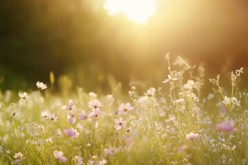 Poster - A blooming spring meadow with butterflies fluttering under the sun