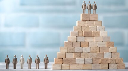 Aufkleber - Conceptual image of a pyramid made of wooden blocks featuring diverse people icons representing the importance of and collaborative success in achieving goals and organizational growth