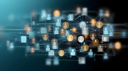 Fototapete - Efficient Digital HR Recruitment Network Visualization With Glowing Connections Symbolizing Strategic Workforce Planning and Talent Acquisition