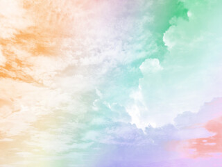 Wall Mural - beauty sweet pastel orange and green colorful with fluffy clouds on sky. multi color rainbow image. 