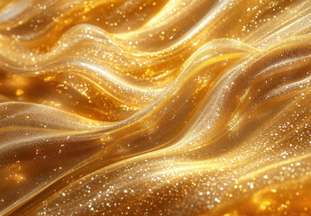 Aufkleber - Unique digital art piece showcasing a shimmering golden wave pattern with glittering texture and motion