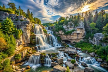 Wall Mural - Panoramic View of Inglis Falls, Ontario, Canada: Majestic Waterfall Cascading Down Rocks