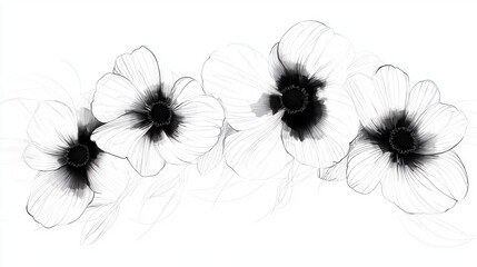 Wall Mural - A black and white drawing of four flowers