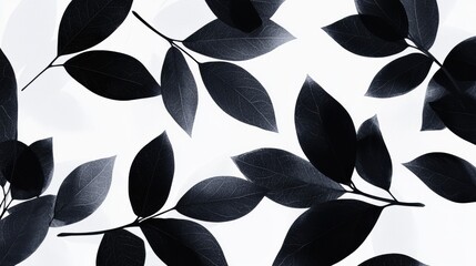 Wall Mural - A black and white photo of leaves with a white background