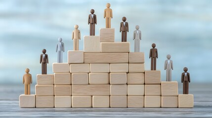 Aufkleber - Stacked wooden blocks with diverse human figures symbolizing the concept of inclusion within an organizational structure  This visual metaphor represents the diversity unity