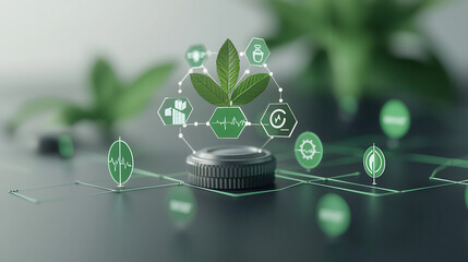 Fototapete - 3D illustration representing World Health Day, featuring interconnected health and nature symbols, emphasizing wellness and sustainability