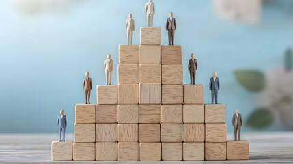Aufkleber - Wooden block pyramid featuring diverse avatars symbolizing an inclusive organization and harmonious towards success and growth