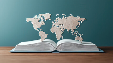 Aufkleber - beautifully crafted 3D rendering of world map emerging from open book, symbolizing knowledge and exploration. design evokes sense of adventure and learning