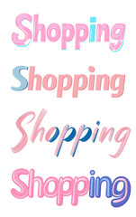 Poster - The image showcases four different artistic renderings of the word Shopping in varying pastel pink and blue tones.