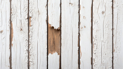 Poster - Close up of old wooden boards with peeling white paint, showcasing texture and wear. weathered surface adds character and rustic feel to any design
