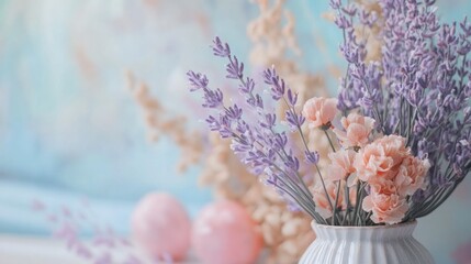 Poster - A gentle pastel backdrop with soothing hues of pale coral, soft lavender, and light aquamarine, providing an elegant and calming atmosphere that is perfect for delicate product displays