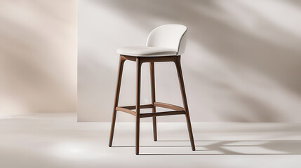 Poster - contemporary white bar stool with sturdy wooden legs, perfect for modern interiors. Its sleek design adds elegance to any space, combining comfort and style effortlessly