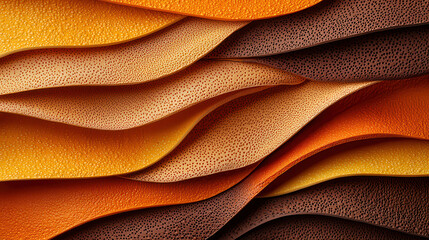 Fototapete - Textured layers of orange, yellow, and brown materials create warm, inviting visual. wavy patterns evoke sense of depth and richness, perfect for design inspiration