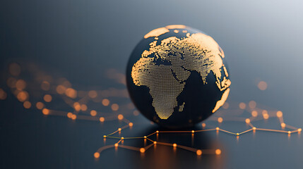 Aufkleber - digital globe with interconnected lines representing global connectivity and data exchange. globe features detailed map of Africa, illuminated by glowing points