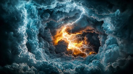 Aufkleber - Storm cloud with electric lightning dramatic sky nature scene dark atmosphere close-up view weather phenomenon