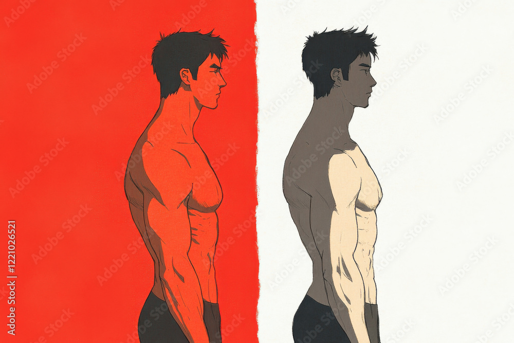 Two men with different body types are shown side by side Stock ...