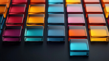 Fototapete - mesmerizing view of colorful glass cubes stacked in vibrant arrangement, showcasing spectrum of hues from blue to orange, creating stunning visual effect