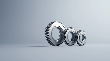 Leinwandbilder - Shiny silver gears in varying sizes arranged in row, showcasing precision engineering and mechanical design. Ideal for industrial and technological themes